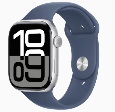 Apple Watch Series 10 GPS 46mm Silver Aluminum Case with Sport Band Denim (Спортивный ремешок синего цвета) (M/L, 160–210 mm) MWWM3