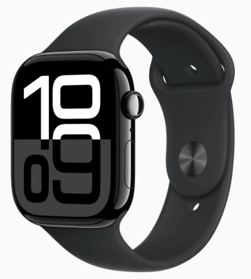 Apple Watch Series 10 GPS 46mm Jet Black Aluminum Case with Sport Band Black (Спортивный ремешок черного цвета) (M/L, 160–210 mm) MWWQ3